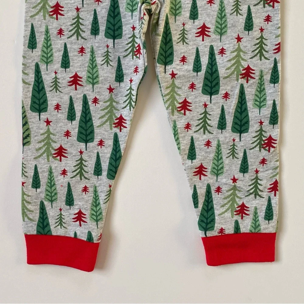 Mud Pie Kids Santa Pajamas Size 9 12 Months Christmas 2 Piece Long Johns Trees